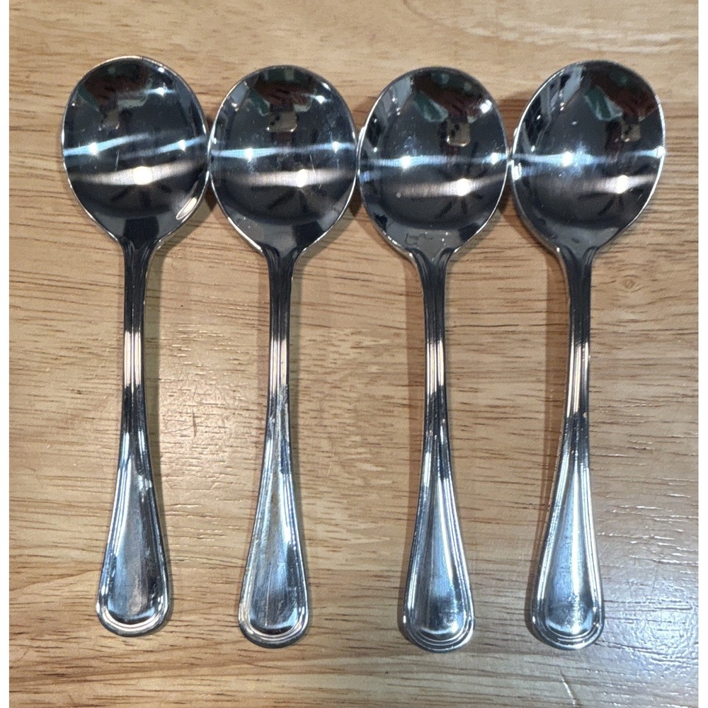 Wallace 18/10 Stainless Steel Soup Spoons Silver Glossy Traditional Lot of 4